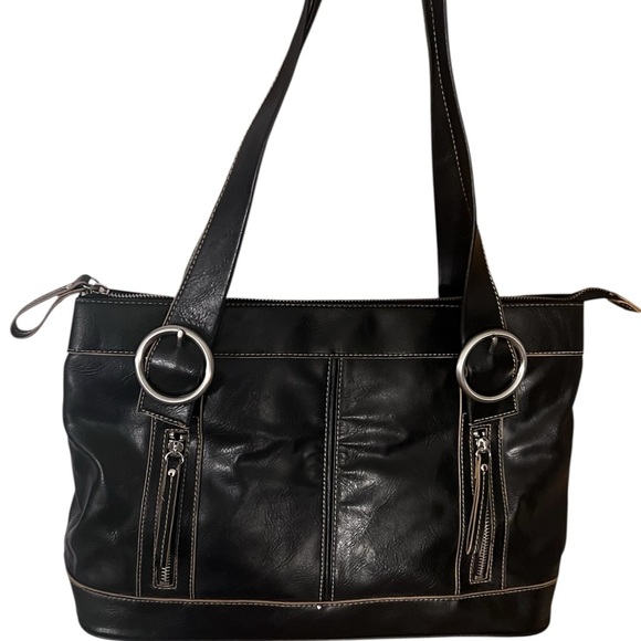 Liz Claiborne Handbags - Liz Claiborne Black and Silver Tote Bag with Structured Design